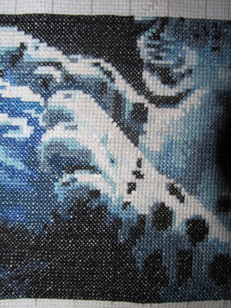 Процесс вышивки «Снежные Барсы» №14640