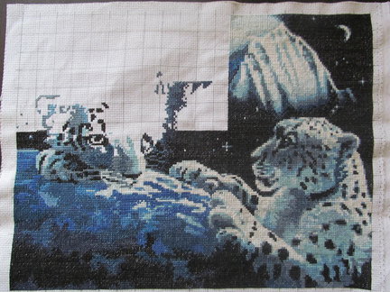 Процесс вышивки «Снежные Барсы» №17857