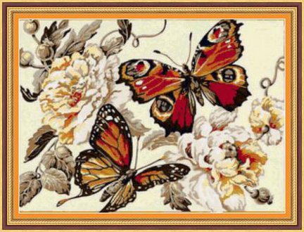 Бабочка и пионы №19142