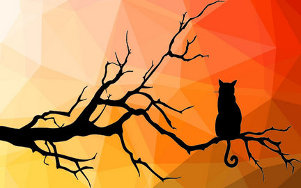 Закатный витраж с кошкой №92667