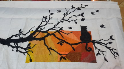 Закатный витраж с кошкой №128731