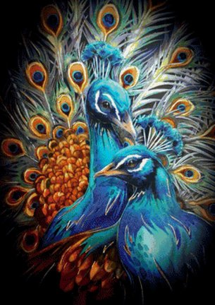 Пара павлинов на черной канве №138804