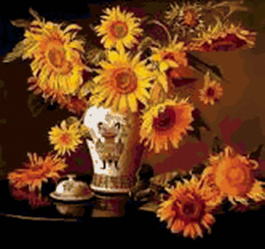 подсолнухи - цветы, натюрморт - предпросмотр