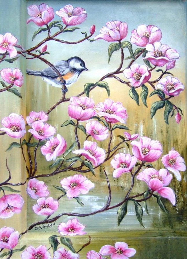 Синичка и магнолия - цветы, flowers, bird, птички, магнолия, природа, синичка - оригинал