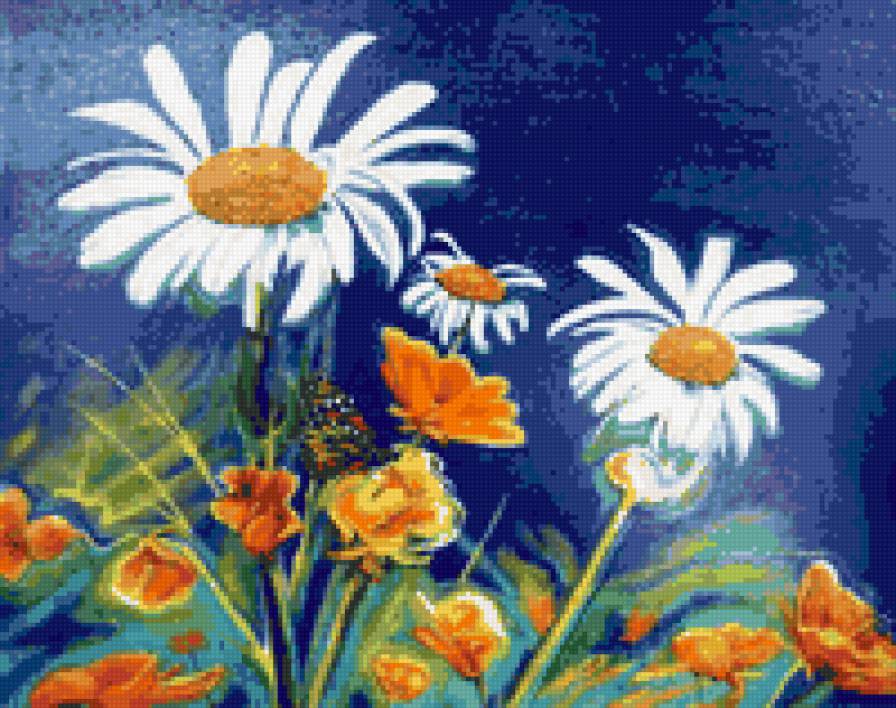 ромашки - бабочка, ромашка, яркие букеты, полевые цветы, ромашки - предпросмотр