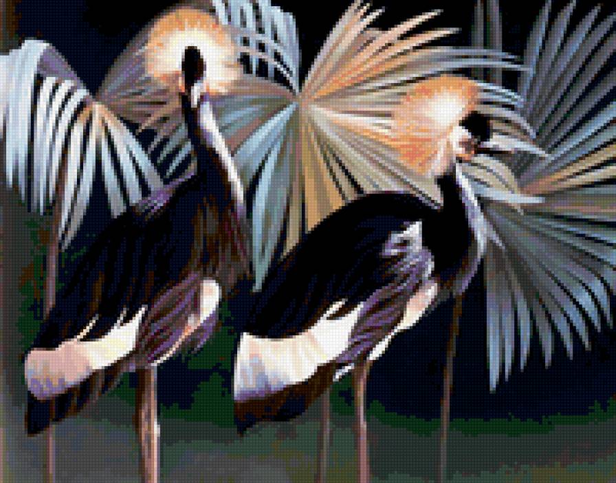 Журавли - журавли, живопись, птицы - предпросмотр