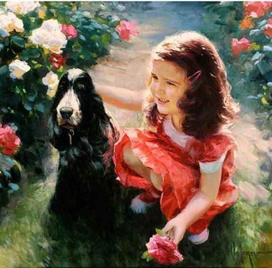 Девочка и спаниэль, Волегов - спаниэль, девочка, дети, волегов - оригинал
