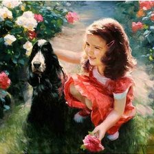 Схема вышивки «Девочка и спаниэль, Волегов»