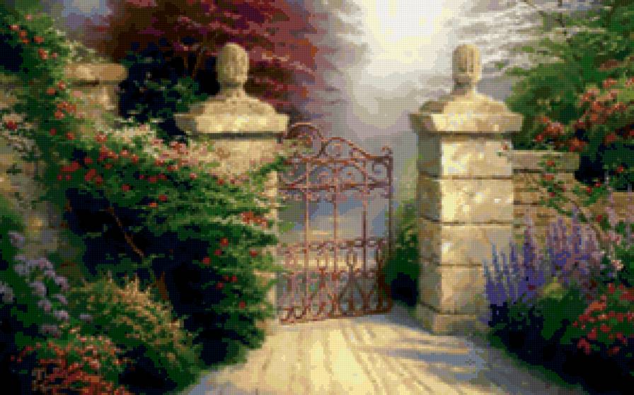 калитка - калитка, цветы, парк - предпросмотр