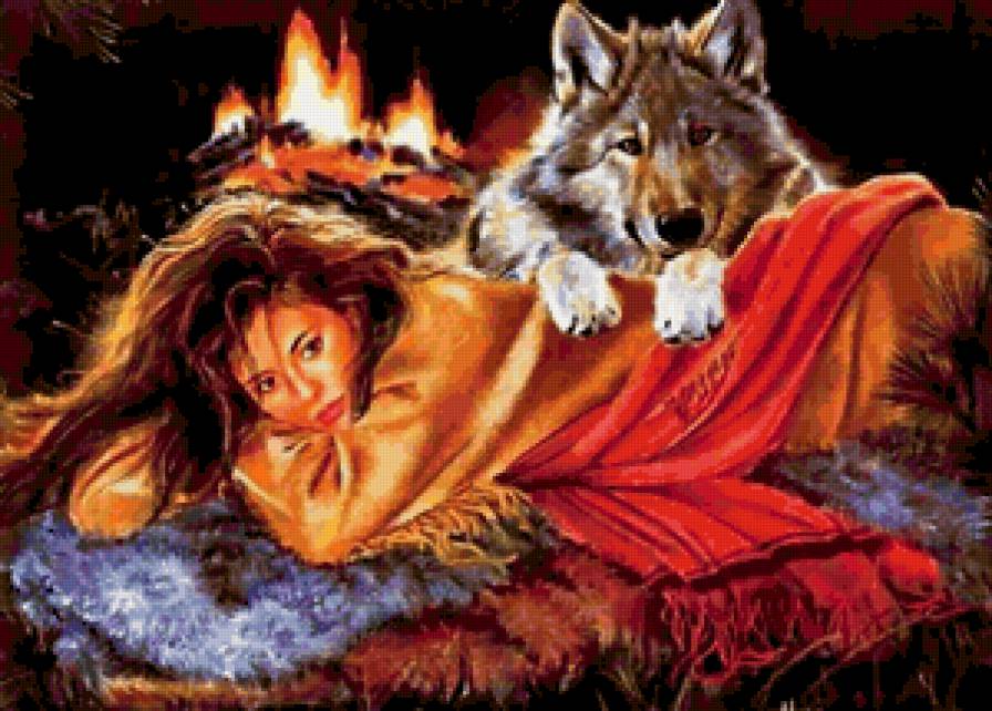 девушка и волк - предпросмотр