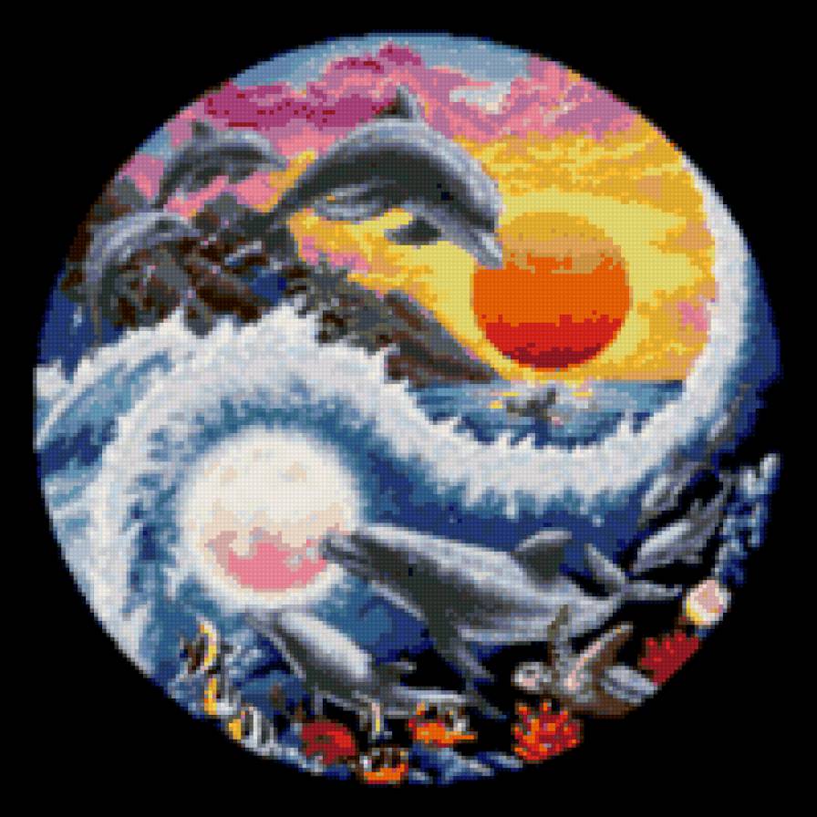 Дельфины - дельфин, море, вода, ночь, день - предпросмотр