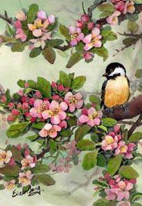 Птичка на ветке - цветы, птица - оригинал