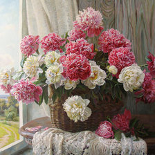 Схема вышивки «пионы на окне»