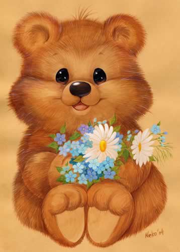 Медвежонок - животные, цветы, открытка, мультяшки - оригинал