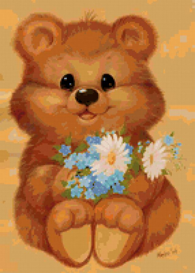 Медвежонок - животные, цветы, мультяшки, открытка - предпросмотр