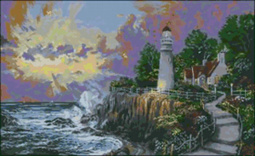 маяк - маяк, закат, море, небо, берег - предпросмотр