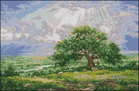 пейзаж - небо, пейзаж, солнце, дерево, горы - оригинал