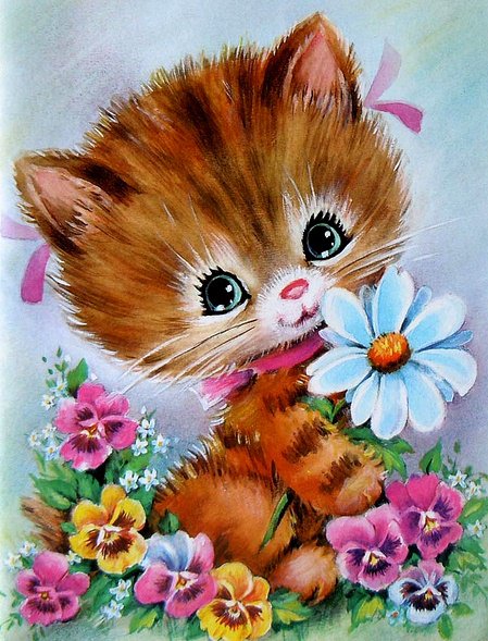 Котёнок - коты, животные, котенок, котик, анютины глазки, кошка, кошки - оригинал