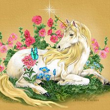 Схема вышивки «Единорог в цветах.»