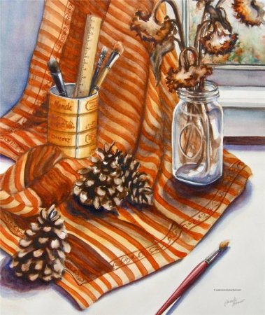 Серия "Натюрморт" - натюрморт, шишки, цветы - оригинал