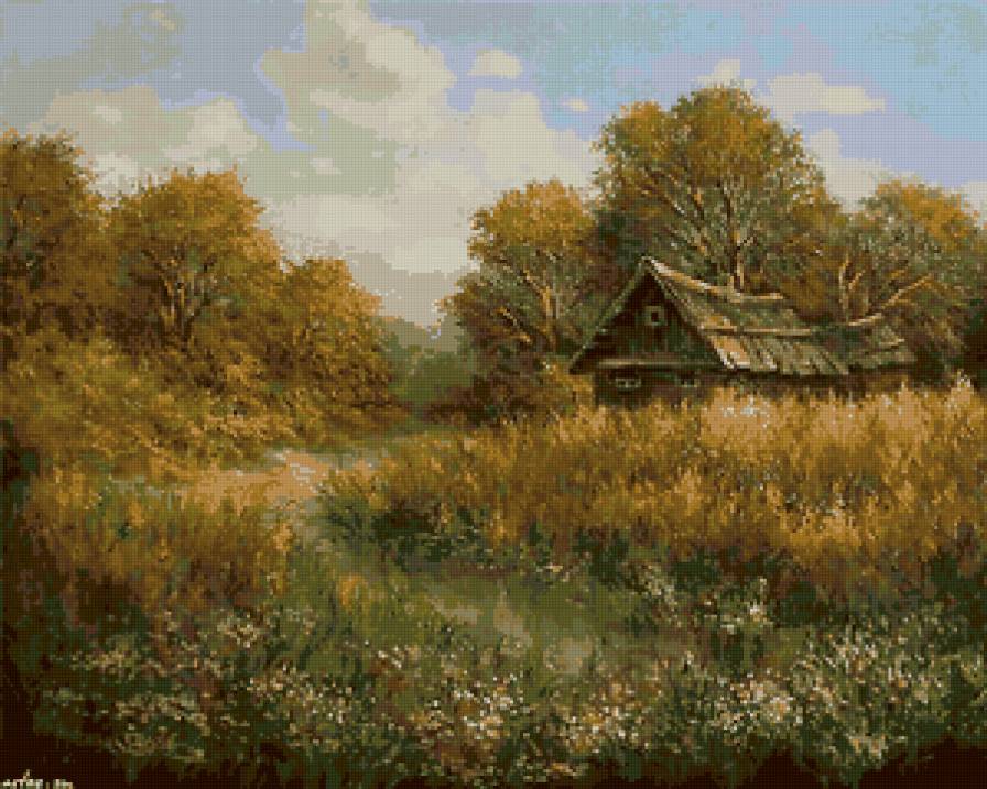 на окраине - дом, природа, живопись, осень - предпросмотр