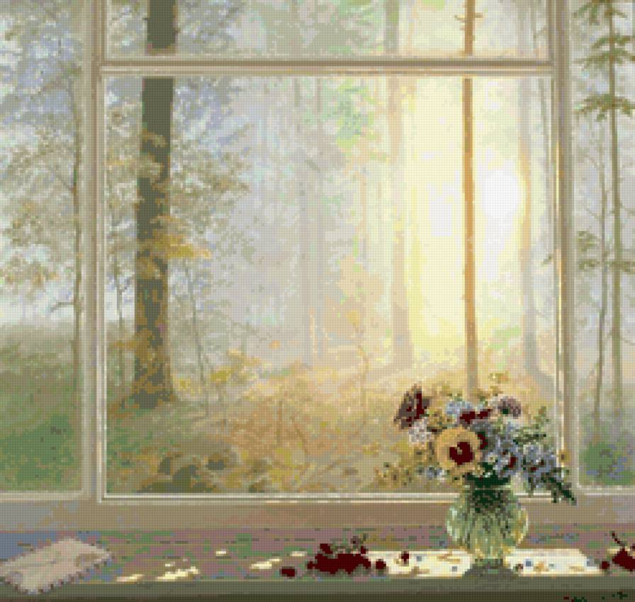 Окно - пейзаж цветы - предпросмотр