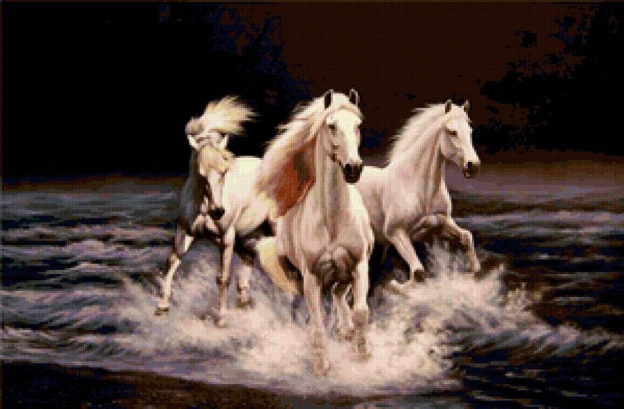 три коня - река, кони - предпросмотр