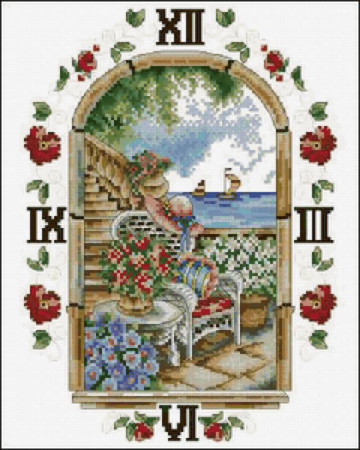 часы - море, цветы, яхта, часы - предпросмотр