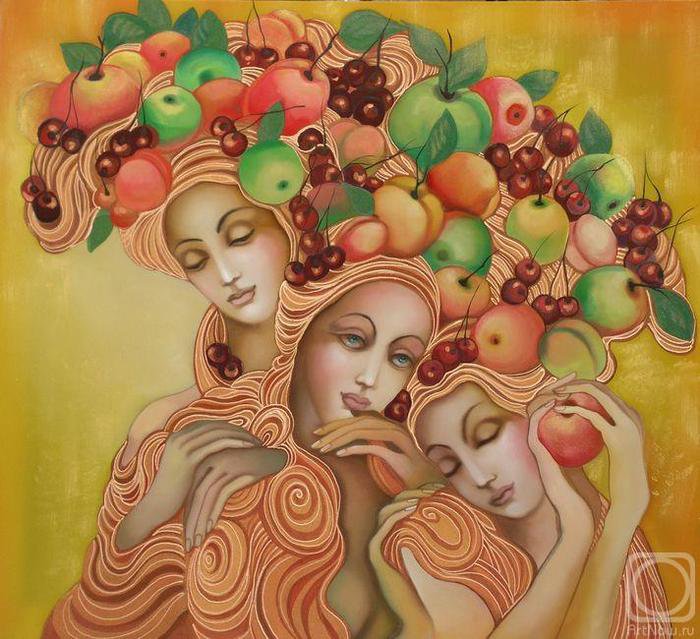 Осенний урожай - осень, красота, девушки, фрукты - оригинал