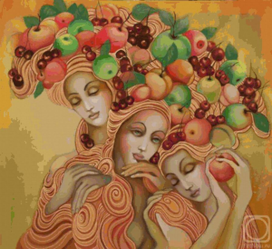 Осенний урожай - красота, фрукты, осень, девушки - предпросмотр