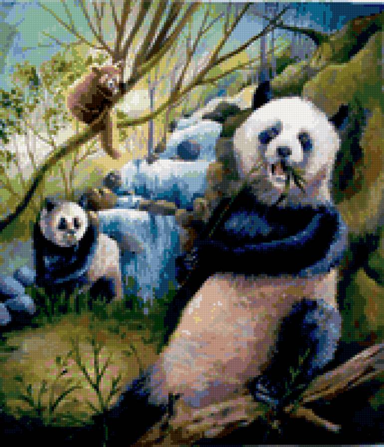 Мишки на отдыхе - медведи, животные, панды, пейзаж - предпросмотр