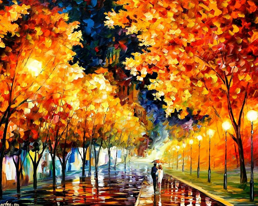 Дождь в парке - парк, дождь, двое - оригинал