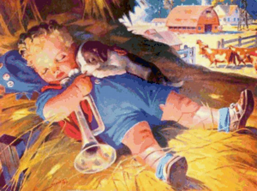 Сладкий сон - живопись, пейзаж, мальчик - предпросмотр