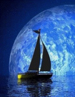 Полнолуние - живопись, парусник, пейзаж, море - оригинал