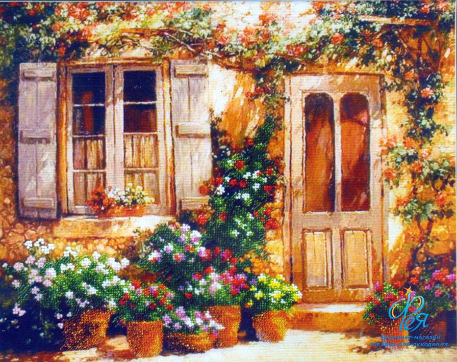 Дворик - окно, веранда, дворик, цветы, сад - оригинал