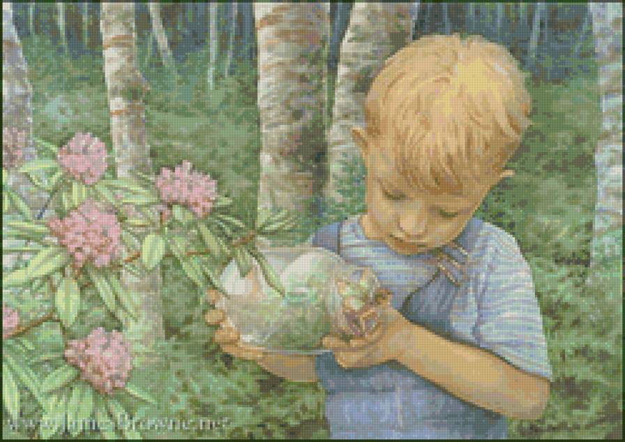 Мальчик и феи - живопись, мальчик, пейзаж, , феи - предпросмотр