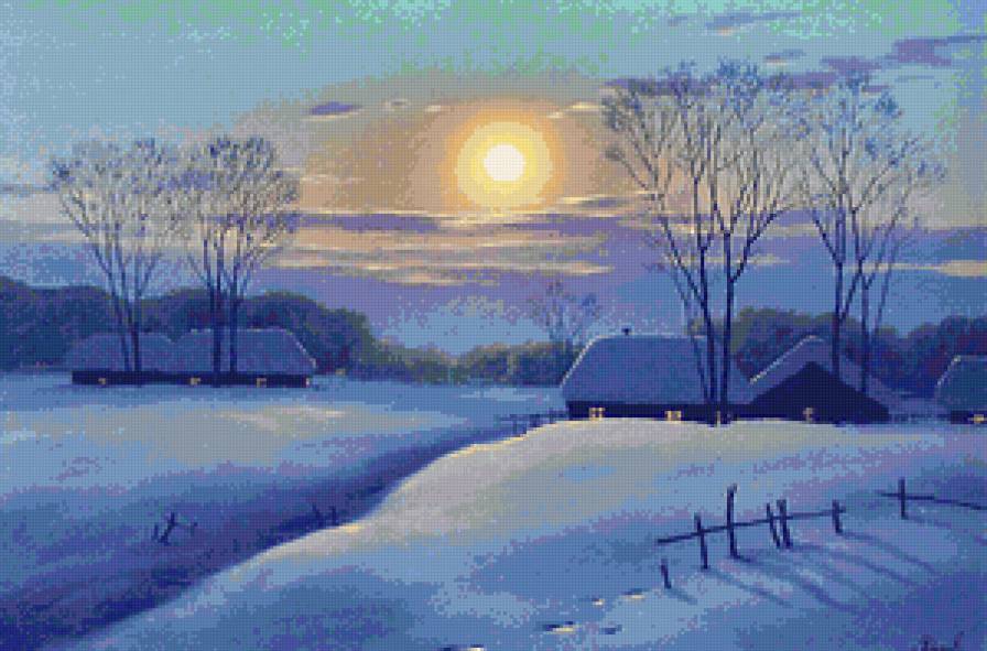 зимний пейзаж - зима, пейзаж, деревня, природа - предпросмотр