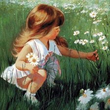 Схема вышивки «девочка с ромашками»