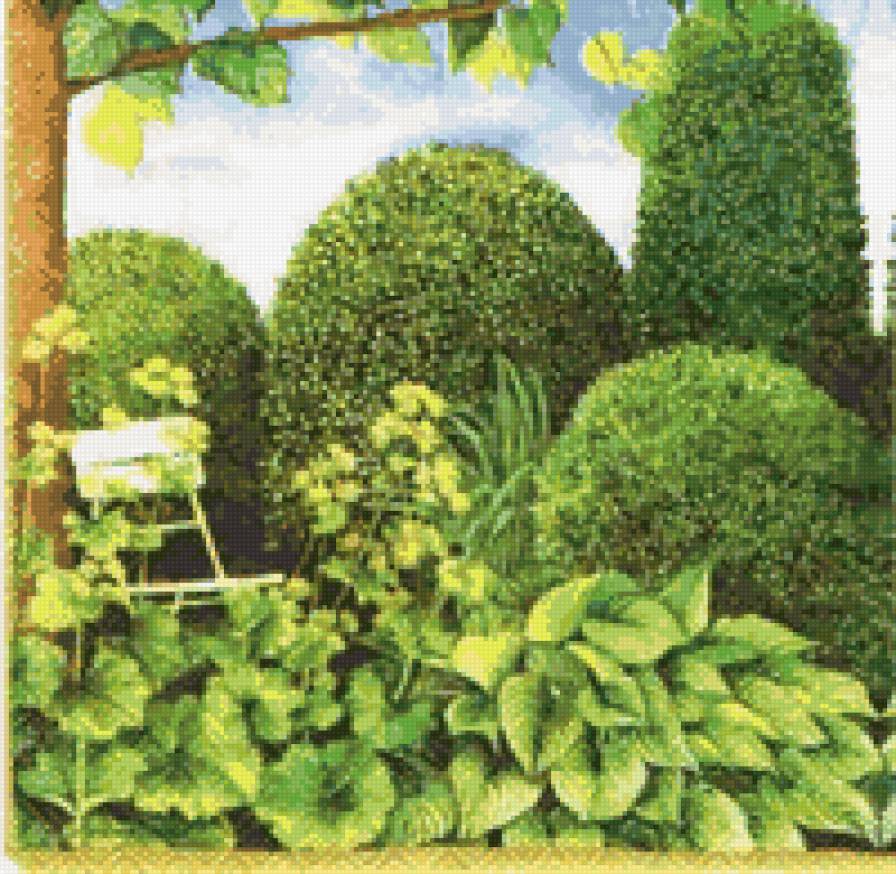 В саду - природа, пейзаж, райский уголок, шляпка, калитка, палисадник - предпросмотр