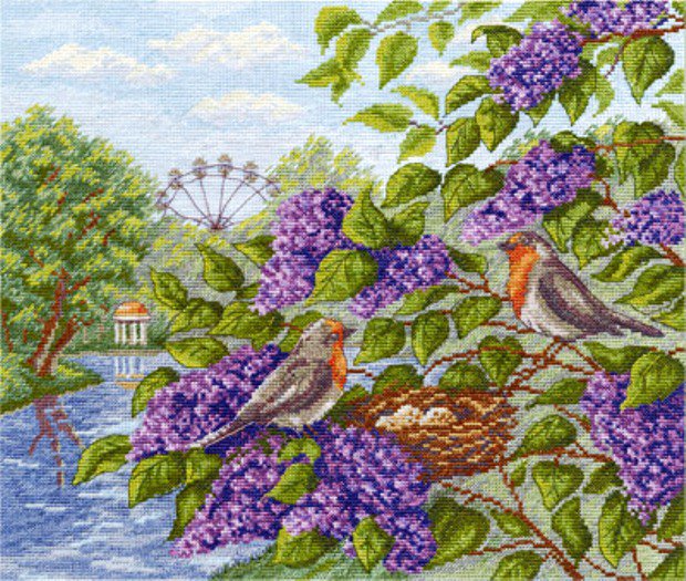 Птички и сирень - весенние цветы, птички, сирень, птицы, цветы, душистая сирень - оригинал