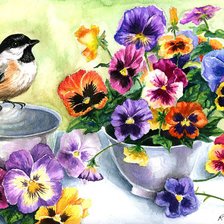 Схема вышивки «Синичка и анютки»