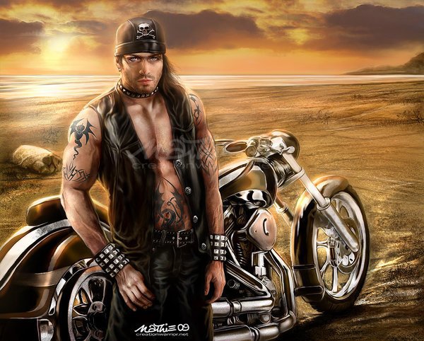 Свободный - закат, мотоцикл, мужчина - оригинал