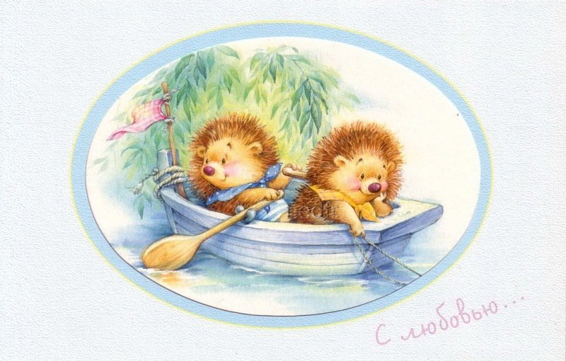 Ежики - открытка, животные, мультяшки - оригинал