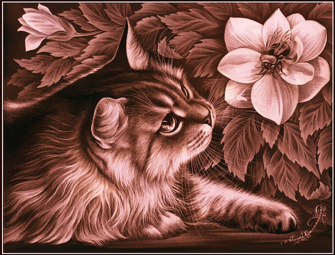 Кошки - кошки, животные, картина, анималисты - оригинал