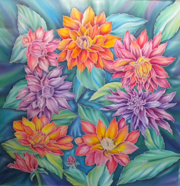 Подушка - цветы, подушка, букет, клематисы - оригинал