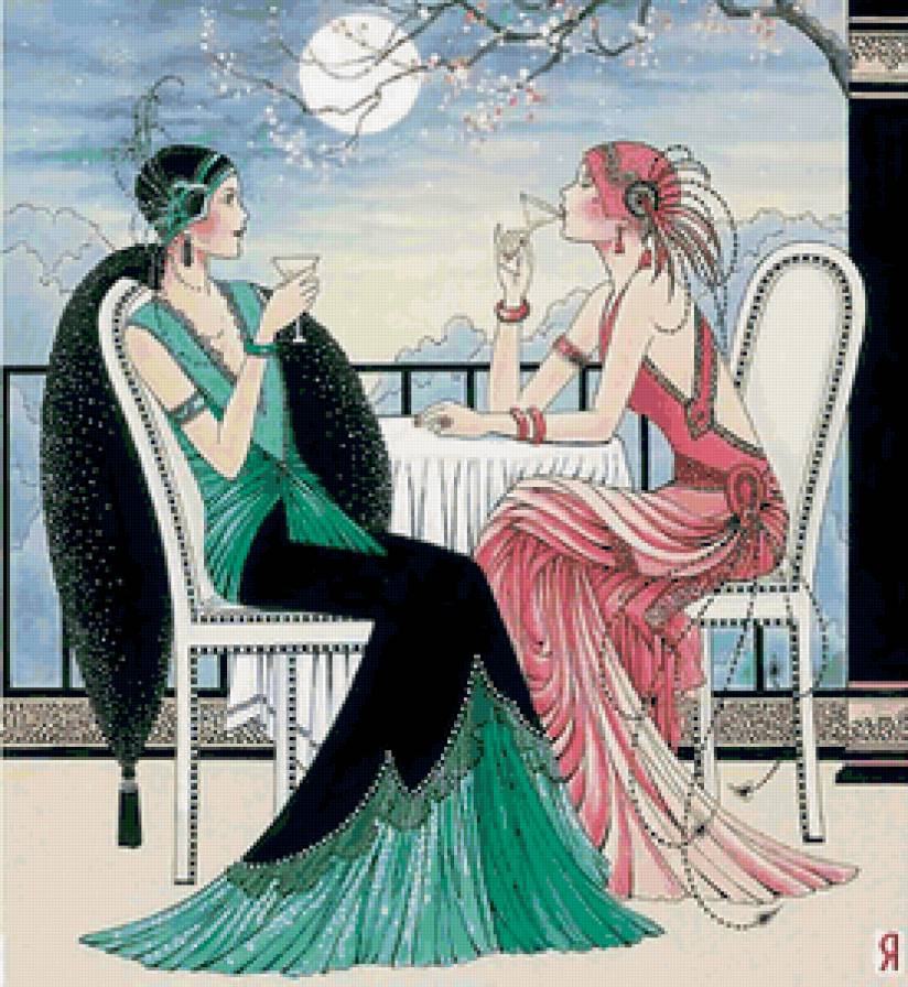 В кафе - девушки, живопись - предпросмотр