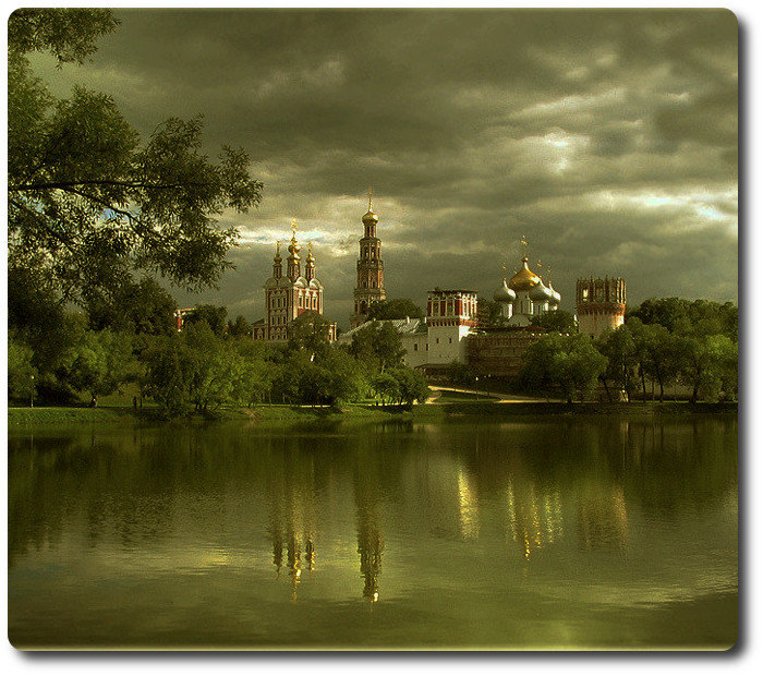 монастырь - закат, храм, озеро, монастырь - оригинал