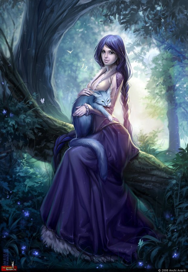 Девушка с котом - кот, девушка, сказка - оригинал