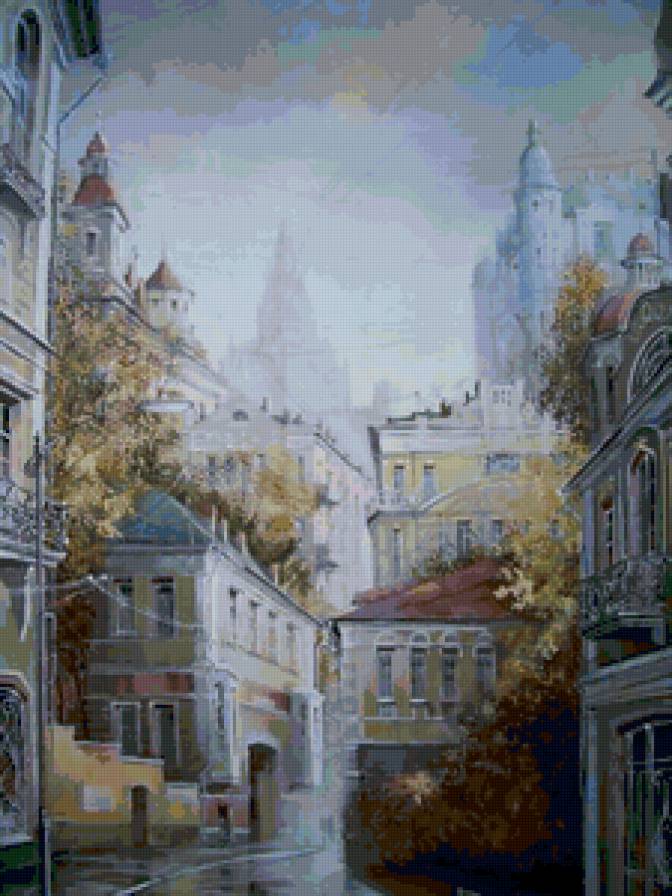 Тихие улочки - пейзаж, дома, картина, город - предпросмотр