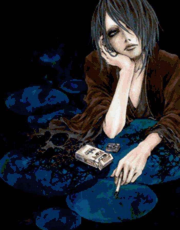 грусть - девушка, готика, сигарета, грусть, одиночество - предпросмотр